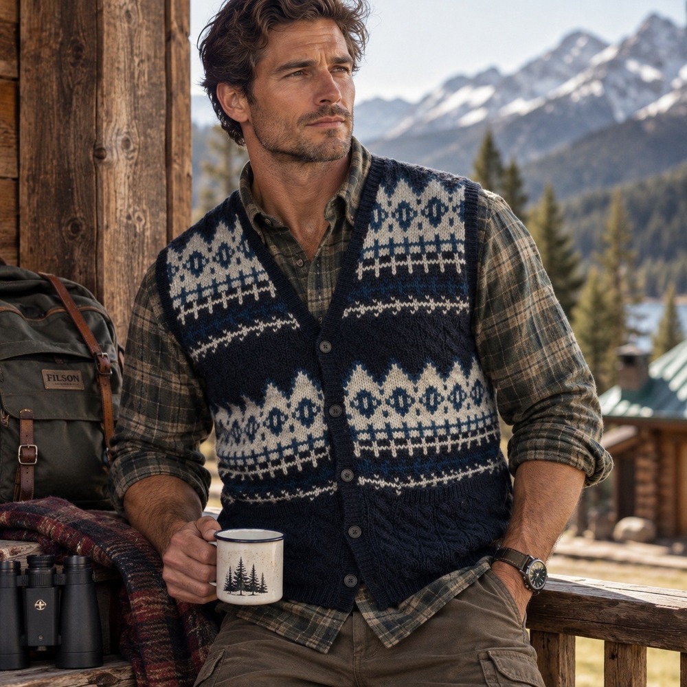 Eddie Bauer 100% Wool Fair Isle Sweater Vest Navy Nordic Heritage Grandpacore L